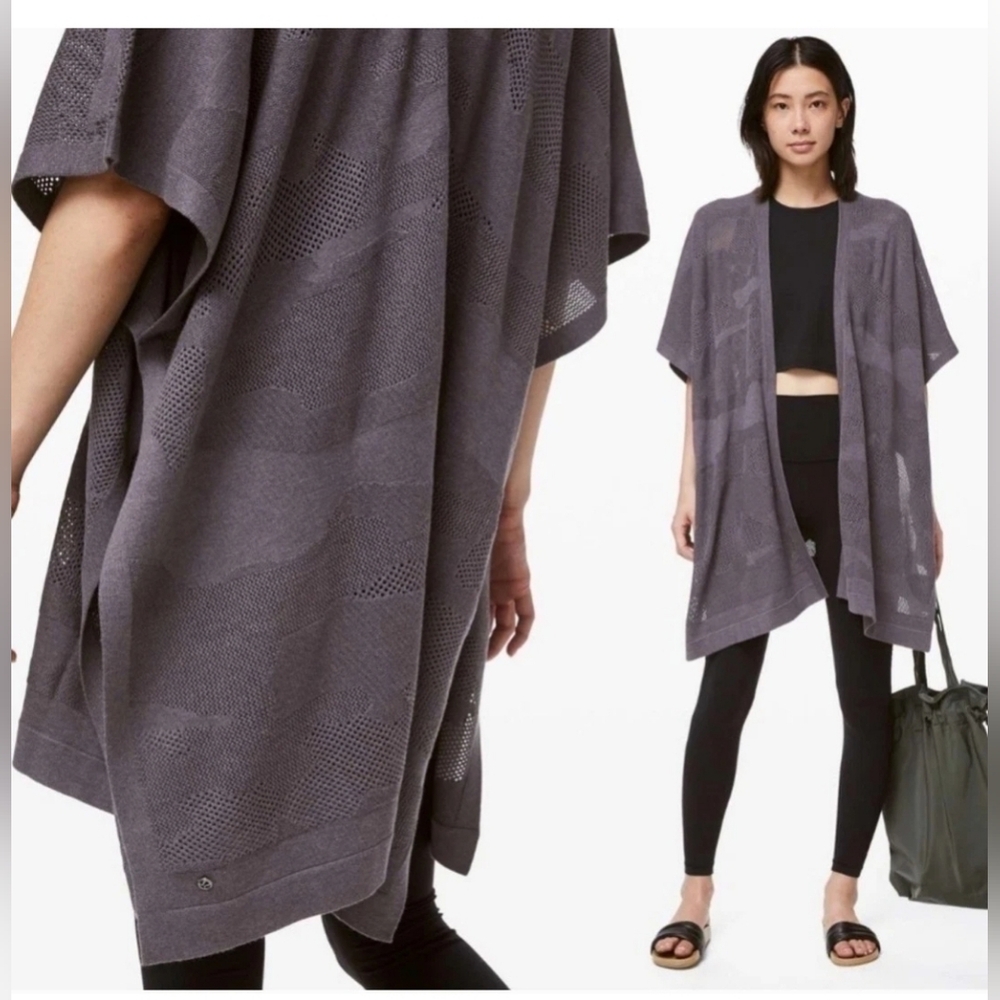 Lululemon Find Your Light Wrap One Size Heathered Moonwalk Gray Duster Open Knit